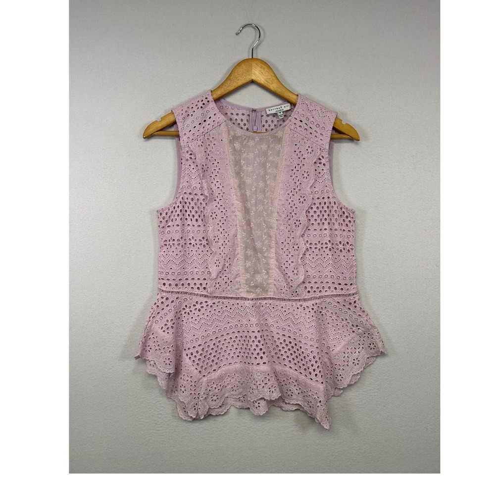 Cottagecore Current Air Womens Medium Lavender Eyelet Lace Peplum Sleeveless Top
